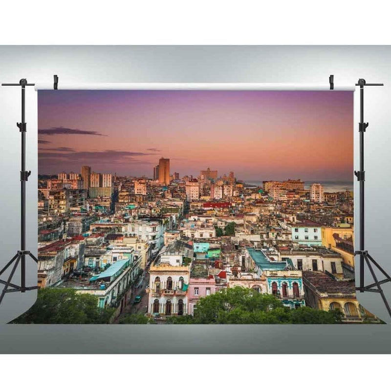 EOA 7(W) x5(H) FT Cuba Havana City Backdrop for Photography Caribbeans Street Houses Travle Birthay Party Background Photo Shoot Studio Props - Image 1